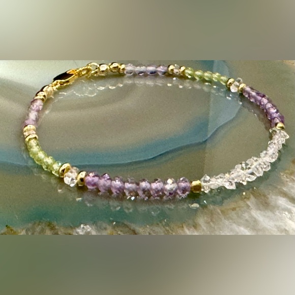 Herkimer Diamond Pink Sapphire Peridot Bracelet in 18kt Gold Vermeil - Picture 5 of 5